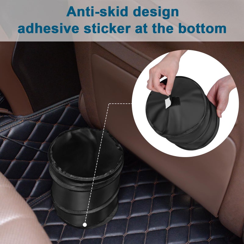 Kincown Car Trash Can  2 Packs Mini Collapsible Pop-up Car Garbage Can  Waterproof Hanging Car Trash Bag with Velcro  Car Trash Bin  Black - Image 3
